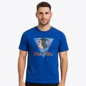 2018 Lollapalooza Chicago Indian Head Blue Concert T Shirt